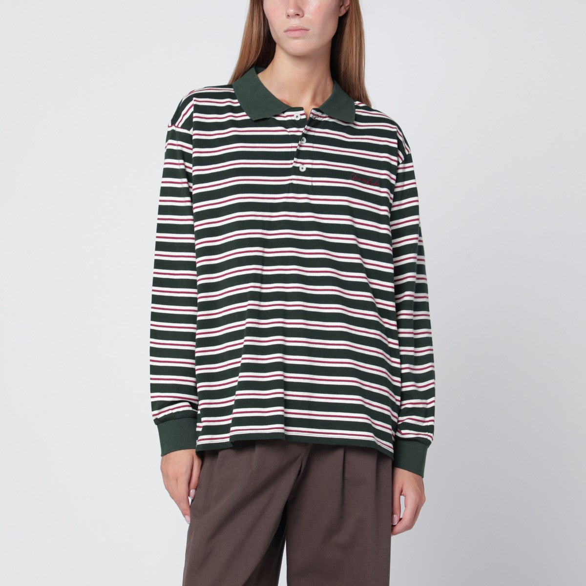 Dunst Dark green striped cotton polo shirt Dunst 