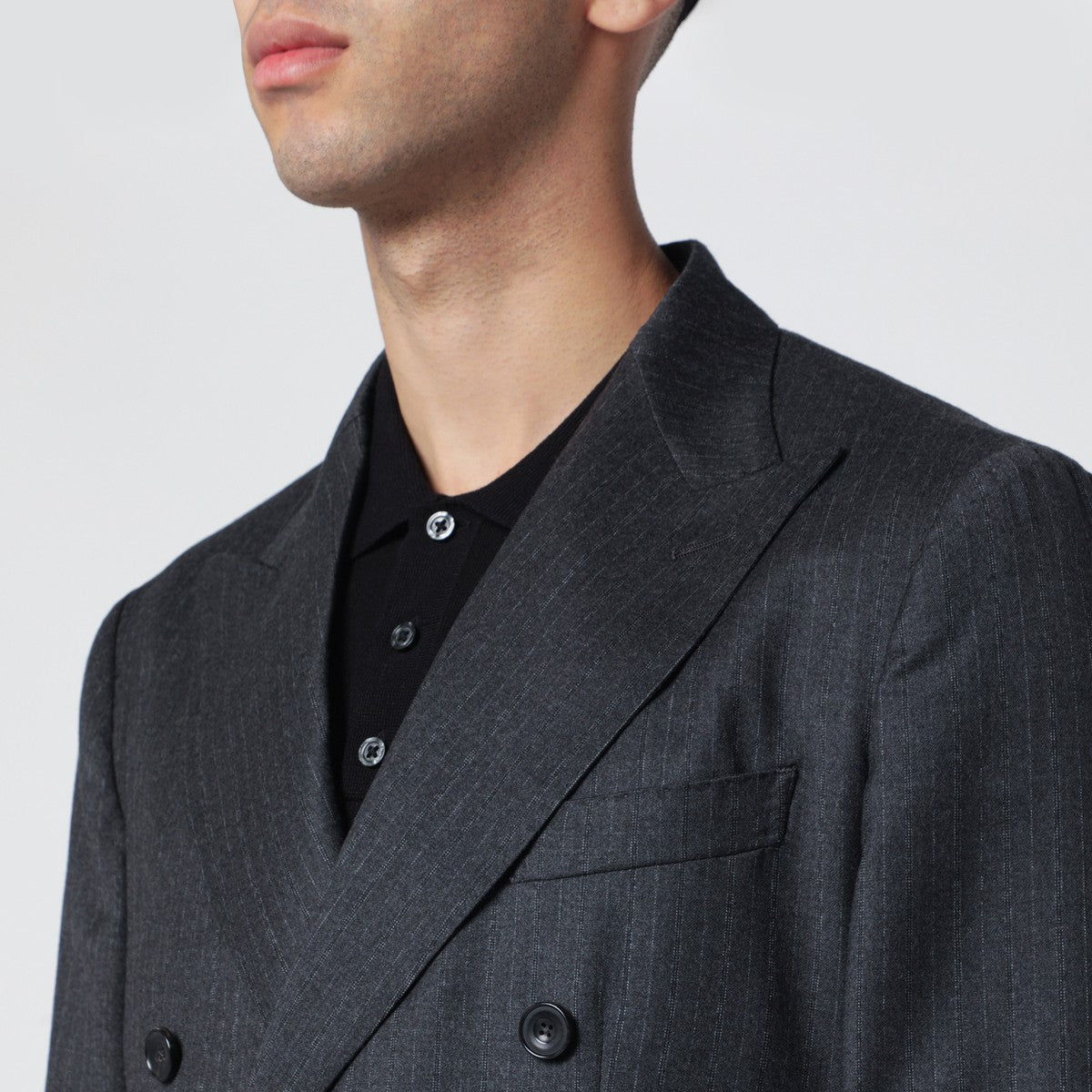 Santaniello Grey pinstripe double-breasted wool suit Santaniello 