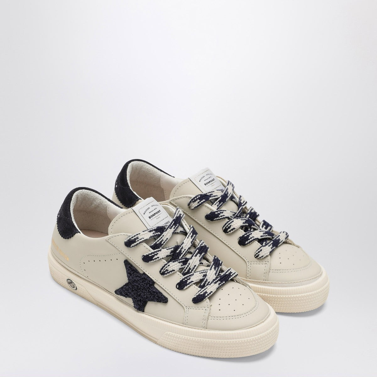 Bonpoint Beige/blue leather sneakers Bonpoint 