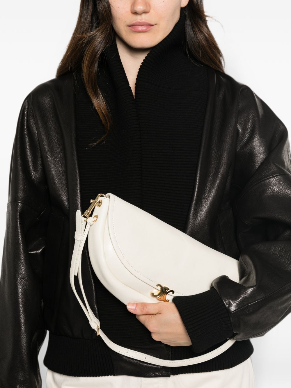 TRIOMPHE HALFMOON SMALL LEATHER SHOULDER BAG