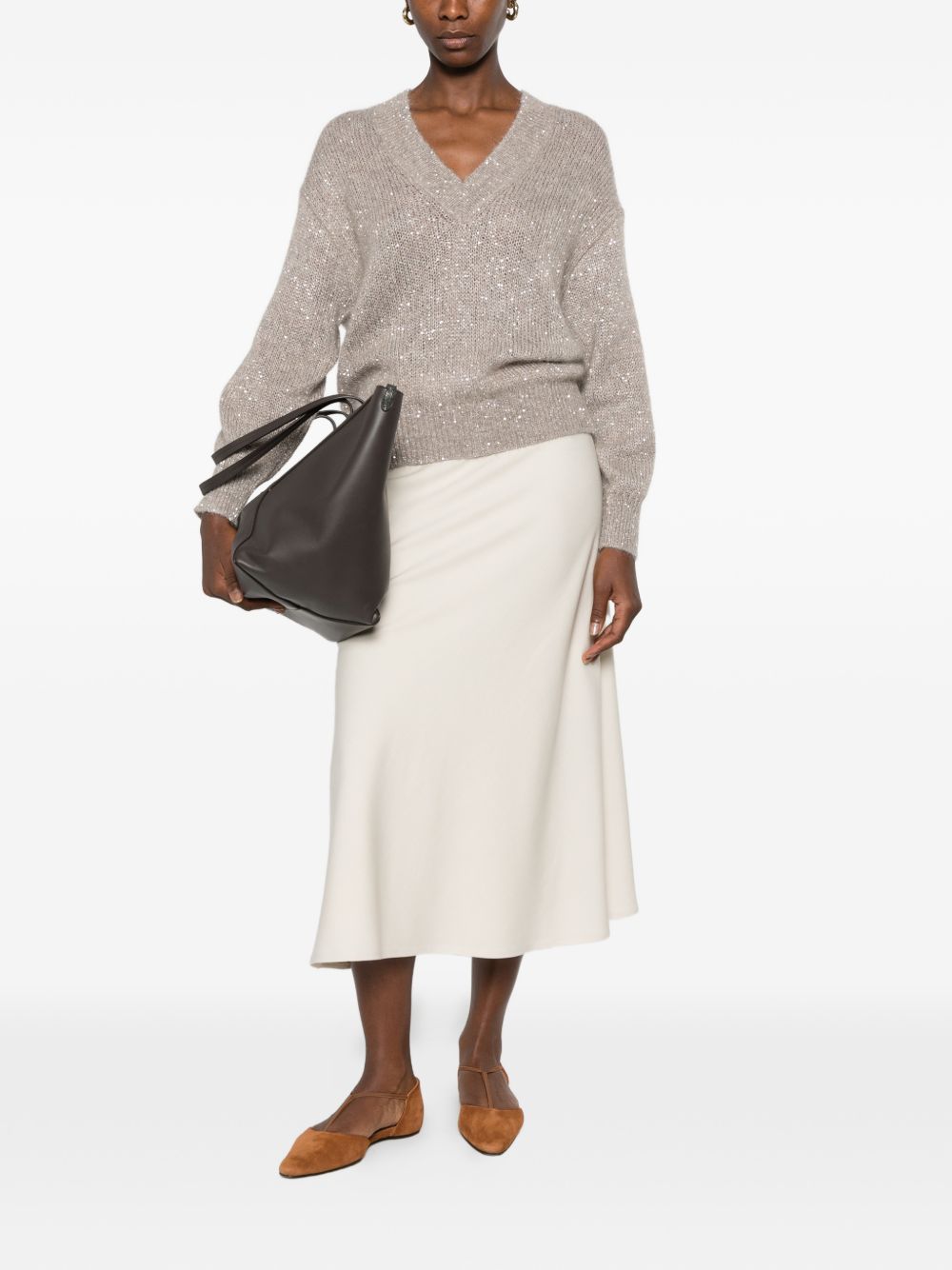 WOOL BLEND V-NECKED SWEATER