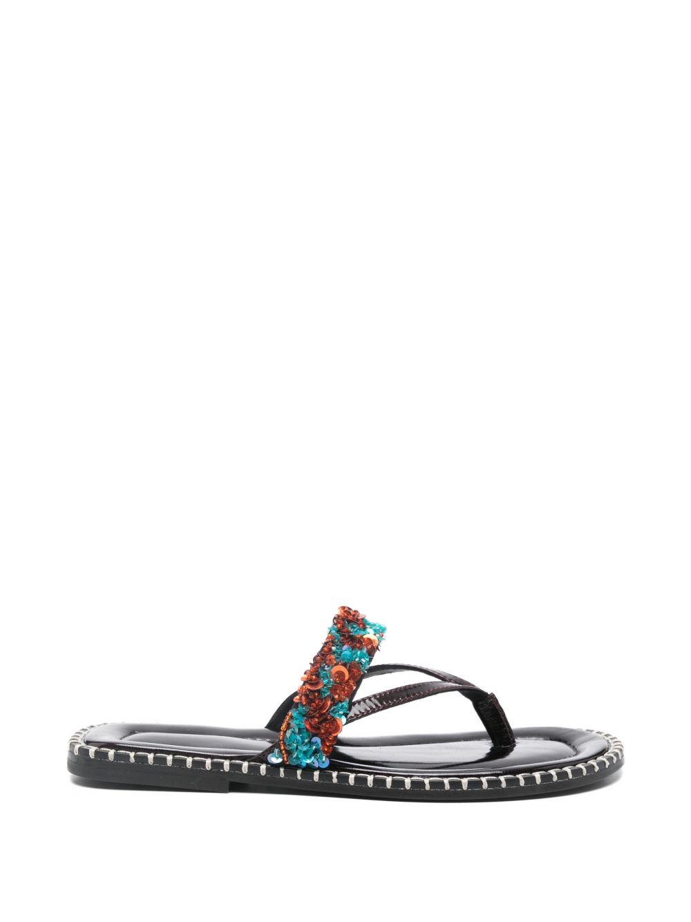 EMBROIDERED LEATHER THONG SANDALS