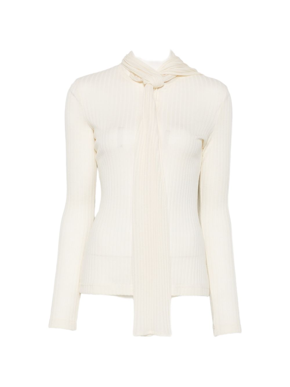 RIBBED BOW BLOUSE