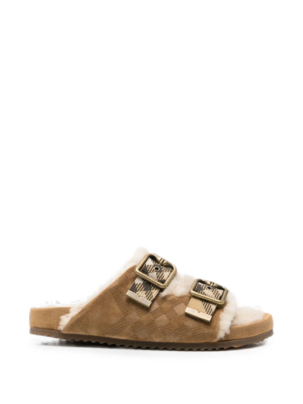 URCHIN CHECK SHEARLING SANDALS