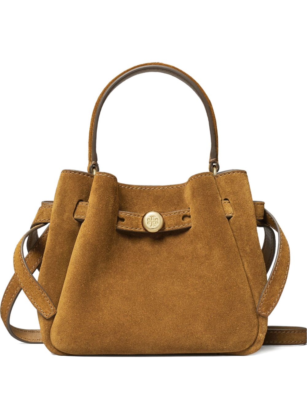 TORY BURCH · ROMY MINI SUEDE LEATHER BUCKET BAG