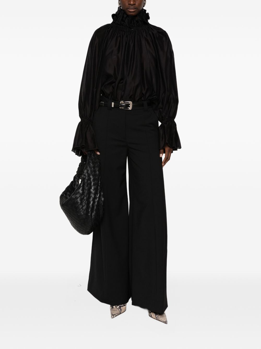 WOOL BLEND FLARED TROUSERS