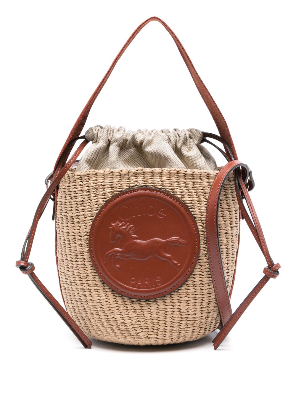 RAFIA AND LEATHER BUCKET BAG
