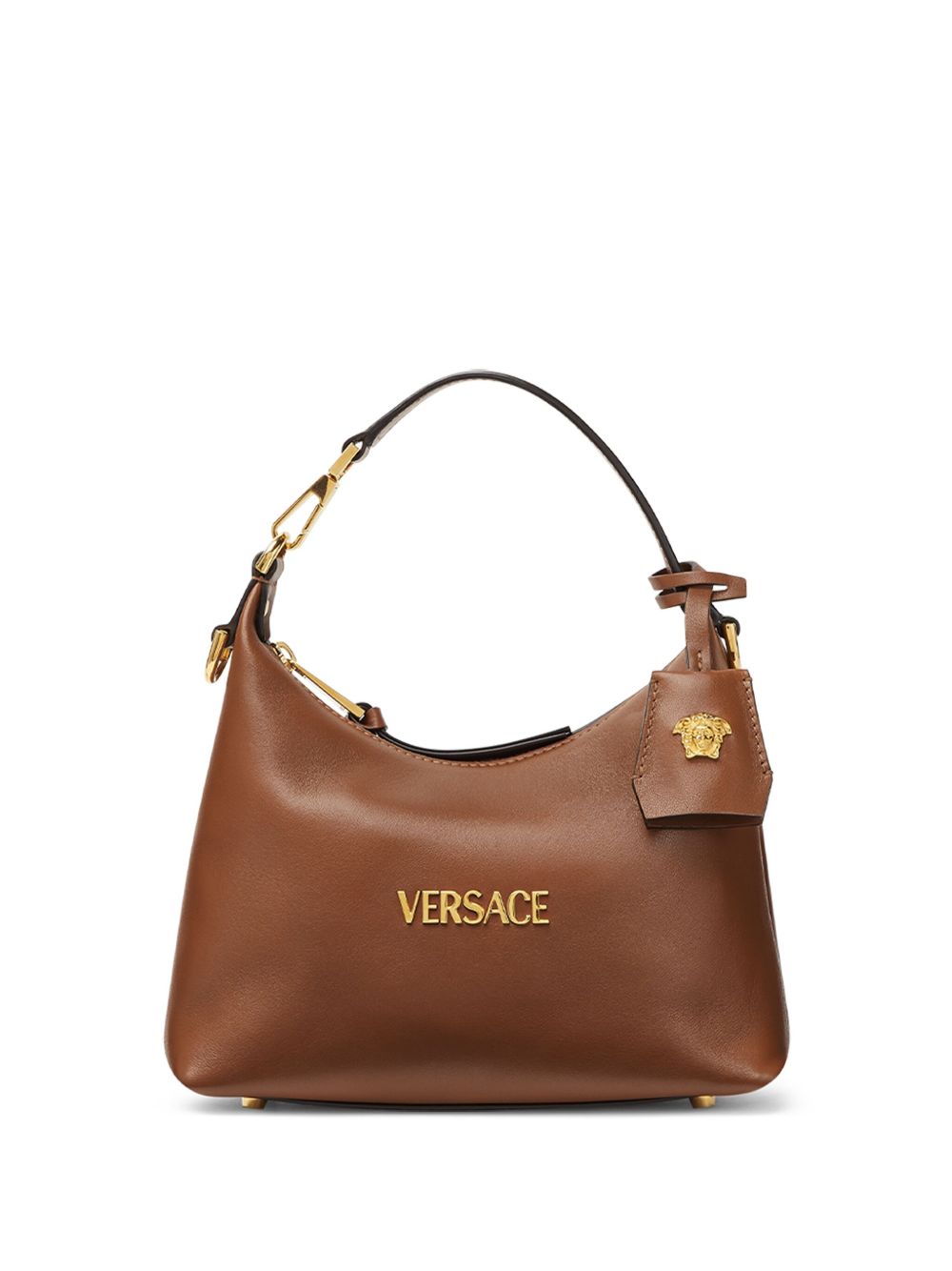 VERSACE TAG LEATHER HOBO BAG